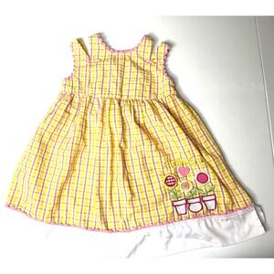 Vintage Samara Girl's Dress Plaid Yellow‎ Embroidered Flowers Cottagecore Size 6